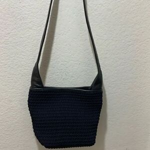 Dillard's Women’s Woven Navy Blue Shoulder Bag Purse Leather trim